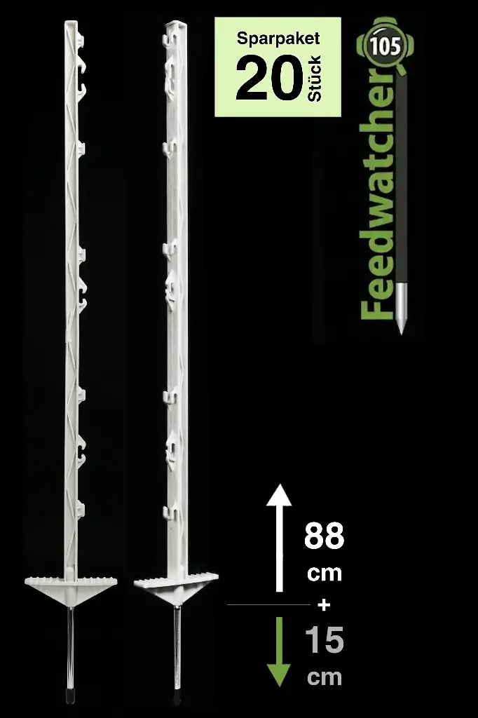 20x "Feedwatcher 105" Weidezaunpfähle 105 cm, 8 Ösen, weiß
