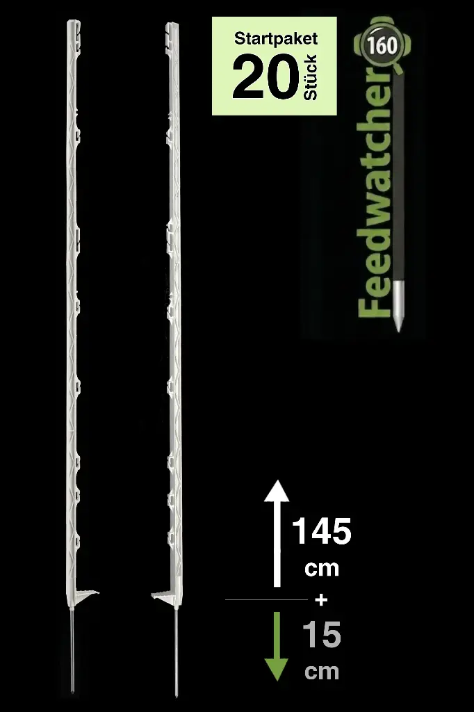 20x "Feedwatcher 160" Weidezaunpfähle 160 cm, 10 Ösen, weiß