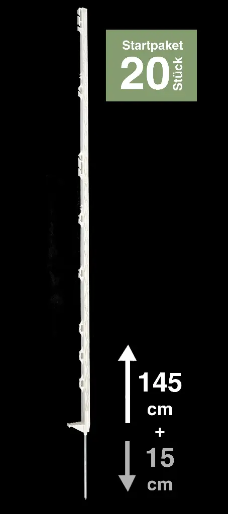 20x "Feedwatcher 160" Weidezaunpfähle 160 cm, 10 Ösen, weiß