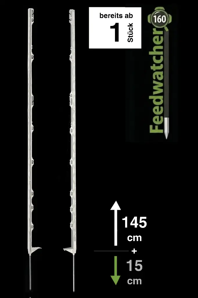 1x Weidezaunpfahl 160 cm, 10 Ösen, weiß - "Feedwatcher 160" 