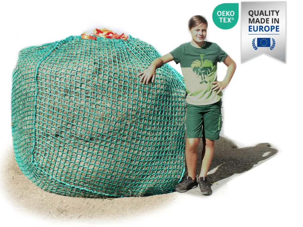 45mm Öko-Tex XL Profi-Rundballenheunetz Titan-EU-Ökotex - eXtraStark 6mm Gewebe - eXtraGroß 200cmØx180cm/h - bis190cm Rundballen (Made in EU-Ökotex)