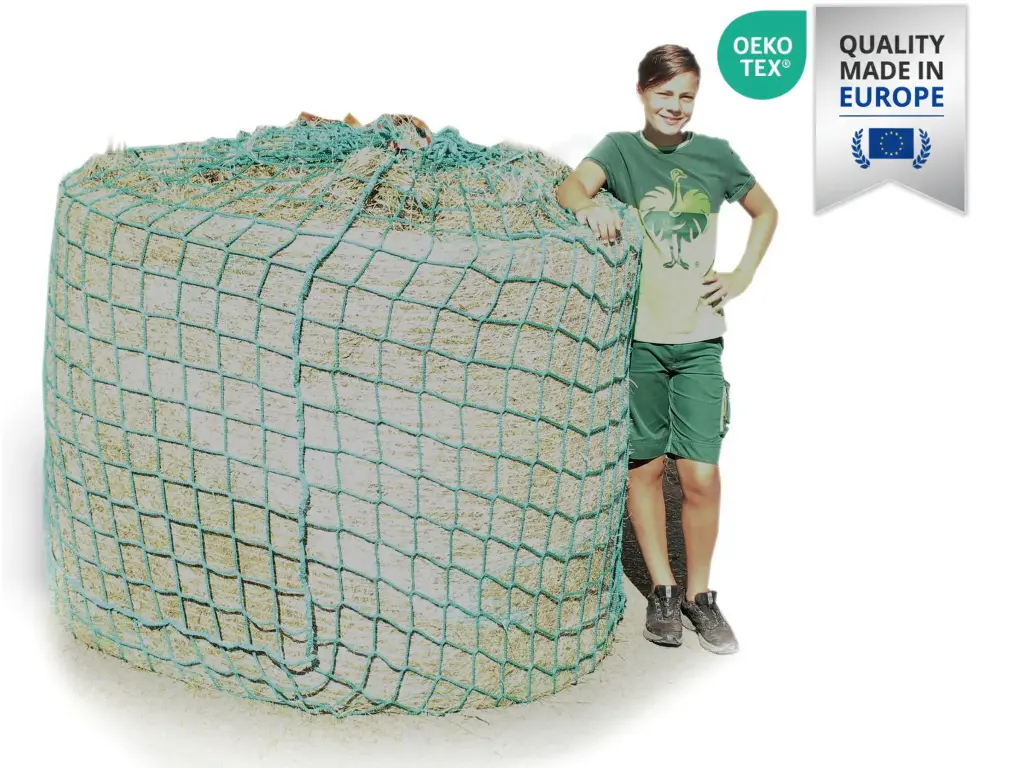 80mm XXL-Öko-Tex-Profi-Rundballenheunetz Titan-EU-Ökotex - eXtraStark 6mm Gewebe - eXtraGroß 200cmØx180cm/h - bis190cm Rundballen (made in EU-Ökotex)